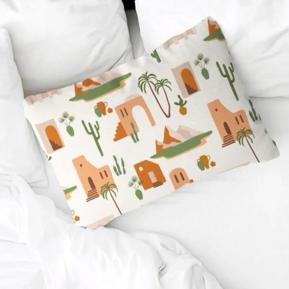 Pillow Cover Southwestern Cactus Buildings Western Zip Rectangle 19.7 X 11.8 - Picture 7 of 15